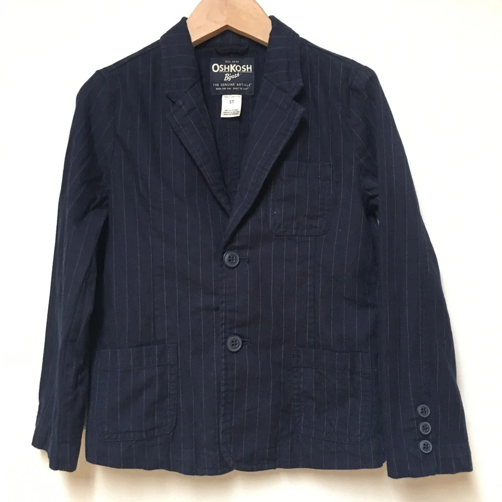 OshKosh B'gosh 2pc Pinstripe Suit Set Boys 5T Navy Blue Blazer and Pants Cotton